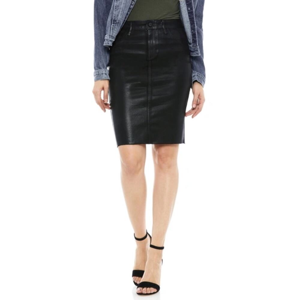 Sam Edelman Riley Coated Black Denim Knee-Length Skirt